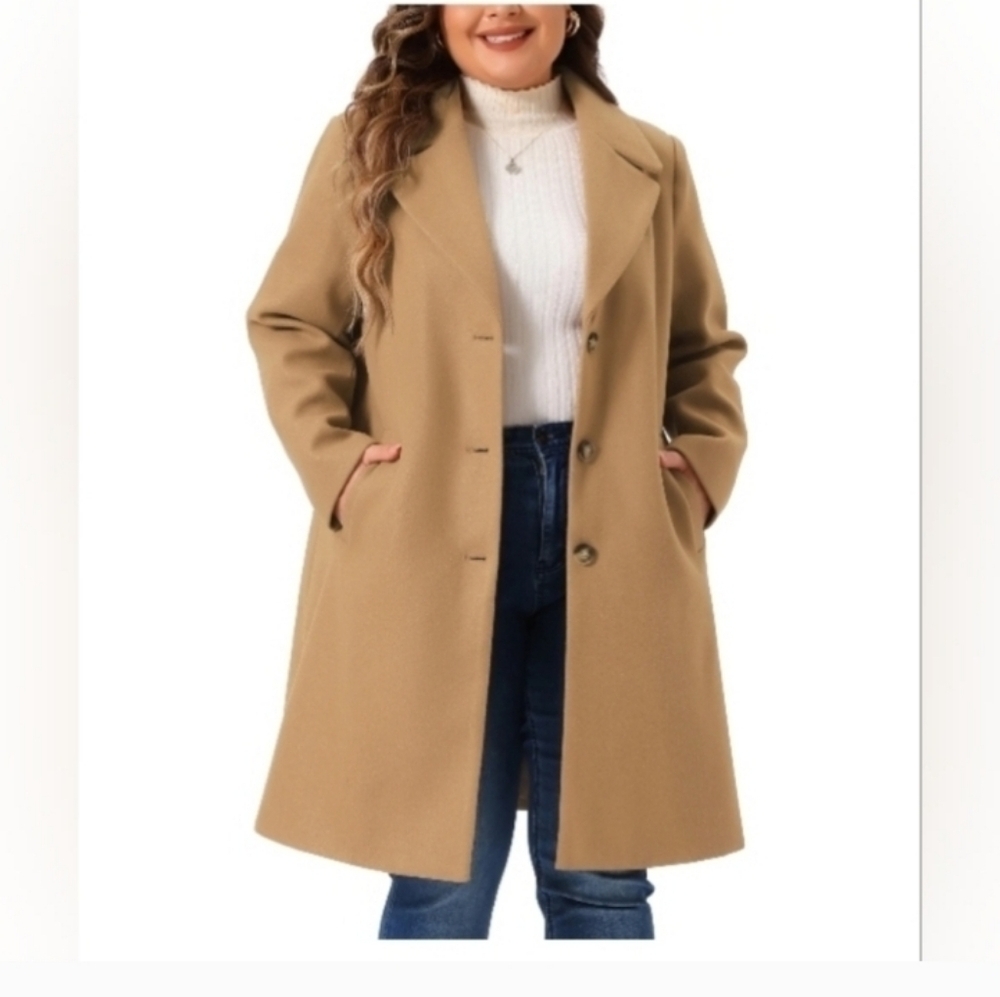 Agnes Orinda Women's Plus Size Coats Long Sleeve Single Breasted Notched Lapel